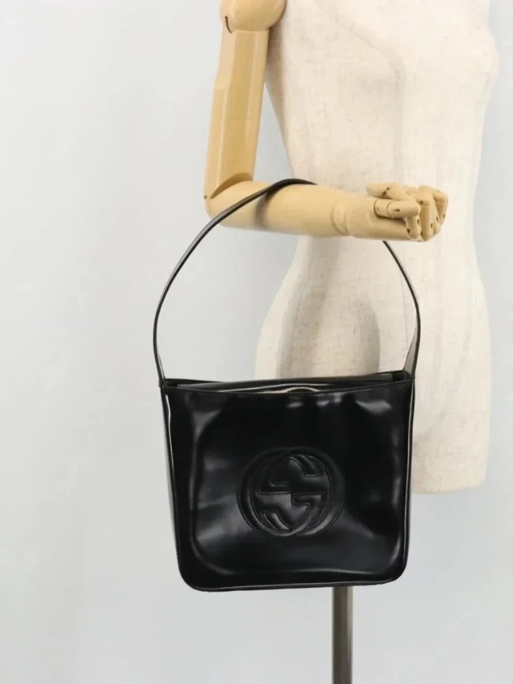 GUCCI Shoulder Bag Patent leather Black Silver 000 1013 0506 Auth 175750